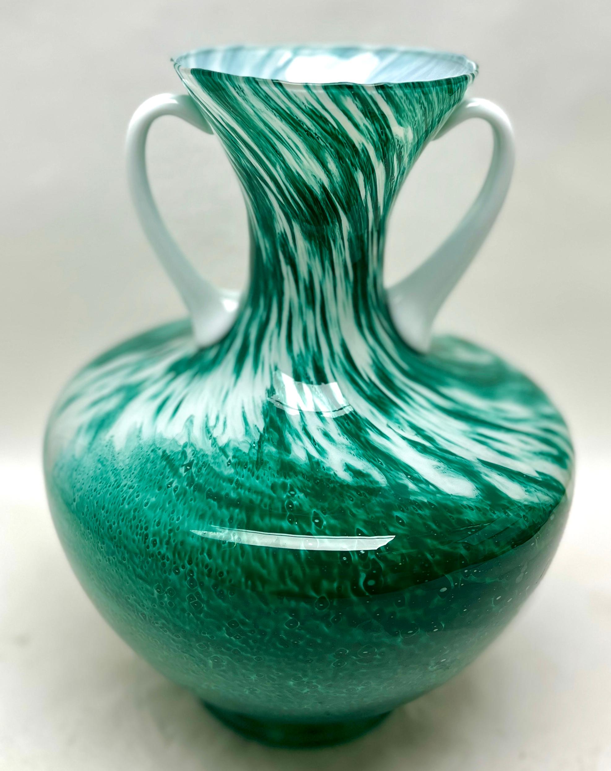 19th Century Opalescent Green and White Italian Opaline Pitcher from Florence For Sale