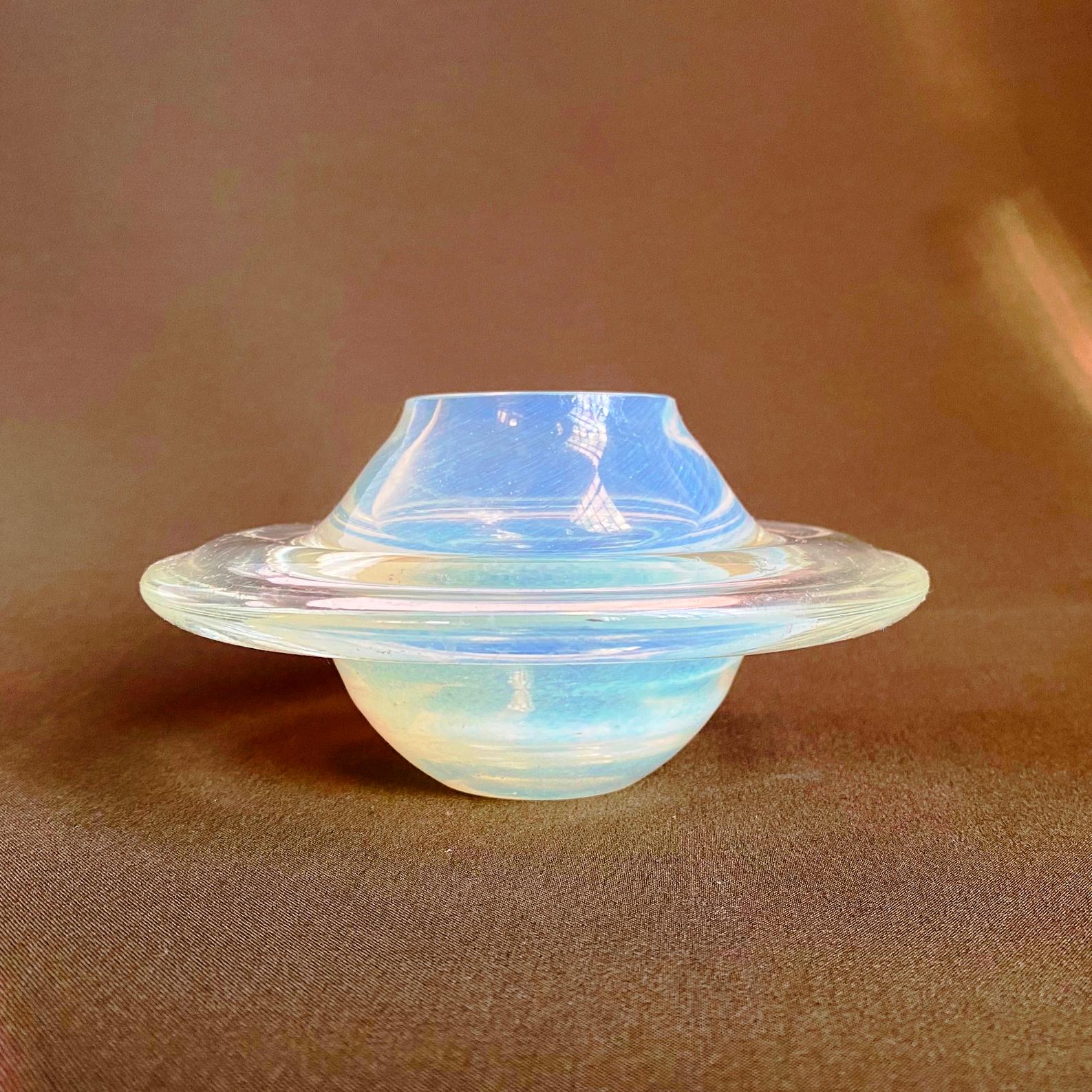 Space Age Opalescent Murano Glass Saturn Shaped Planet Paperweight or Bowl, Italy 1960s For Sale