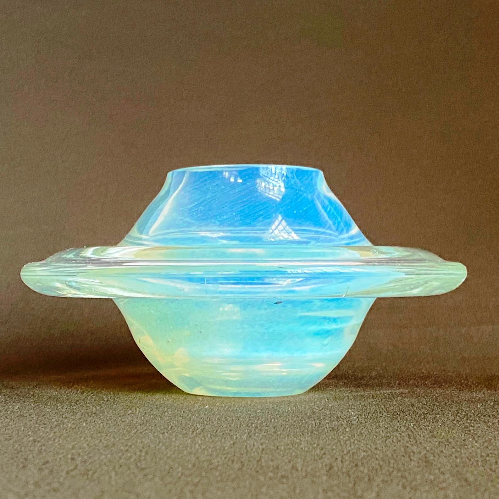 Hand-Crafted Opalescent Murano Glass Saturn Shaped Planet Paperweight or Bowl, Italy 1960s For Sale