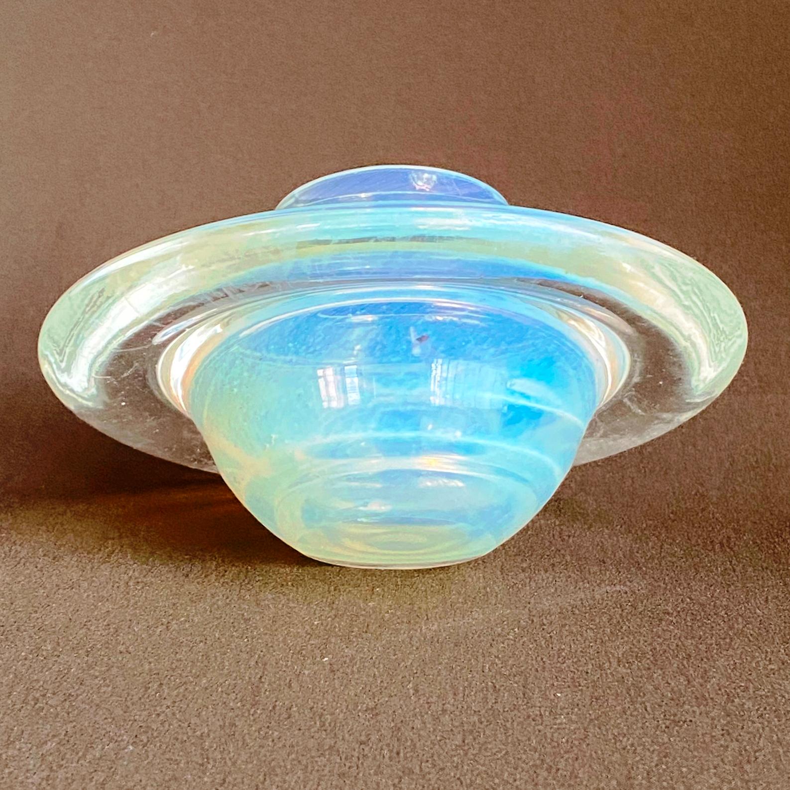 Mid-20th Century Opalescent Murano Glass Saturn Shaped Planet Paperweight or Bowl, Italy 1960s For Sale