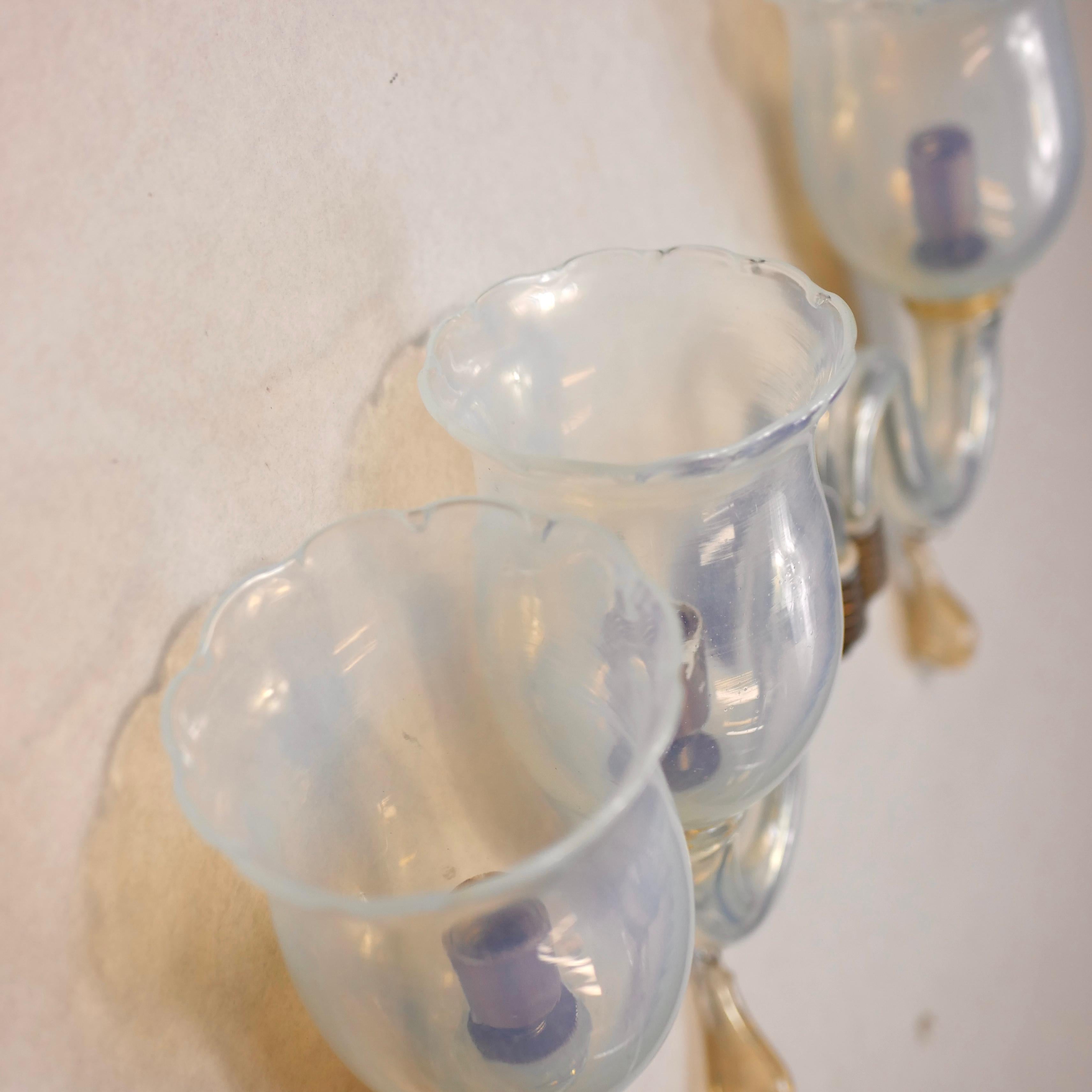 Mid-Century Modern Opalescent Murano Glass wall Sconces. Italy 1970's  For Sale