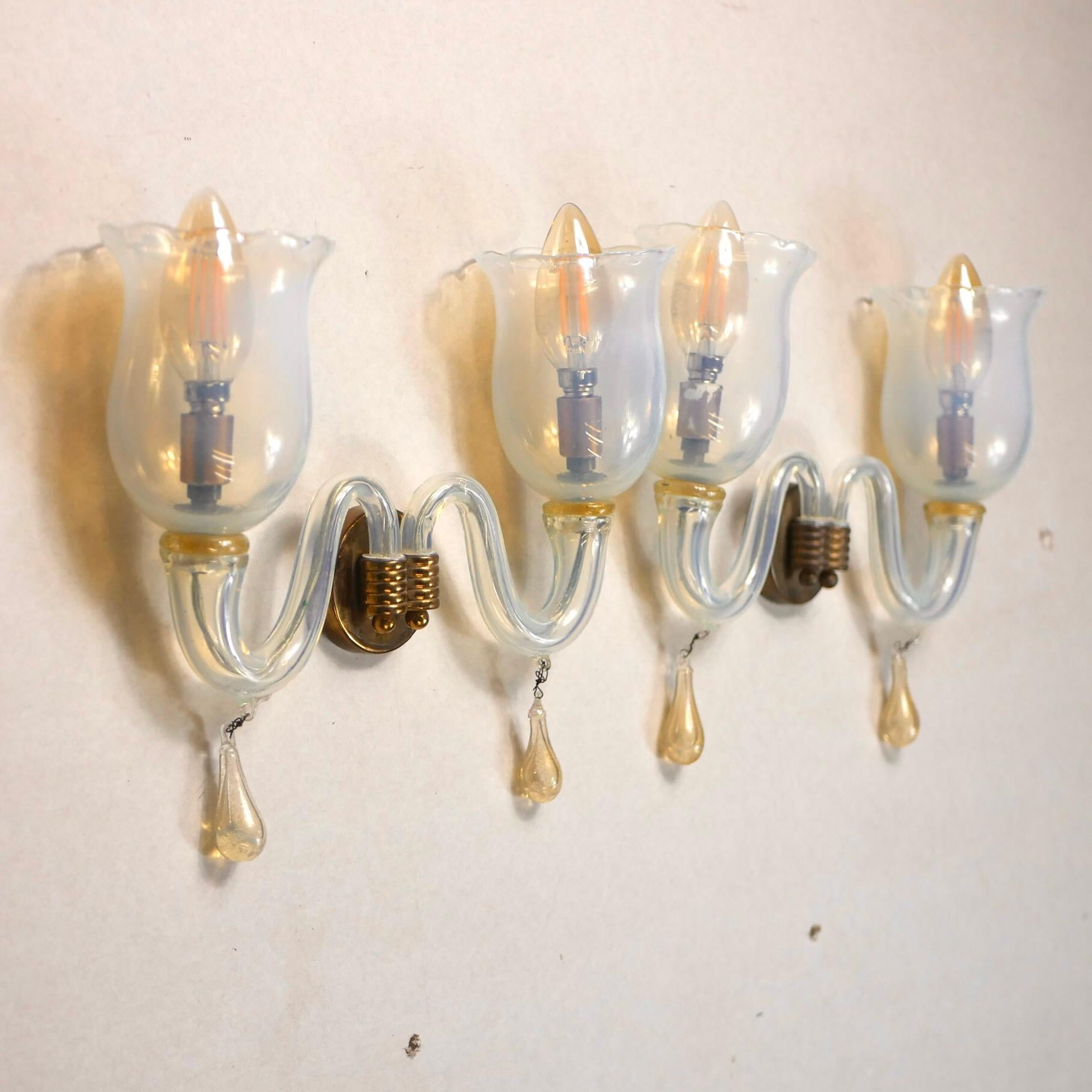 Late 20th Century Opalescent Murano Glass wall Sconces. Italy 1970's  For Sale
