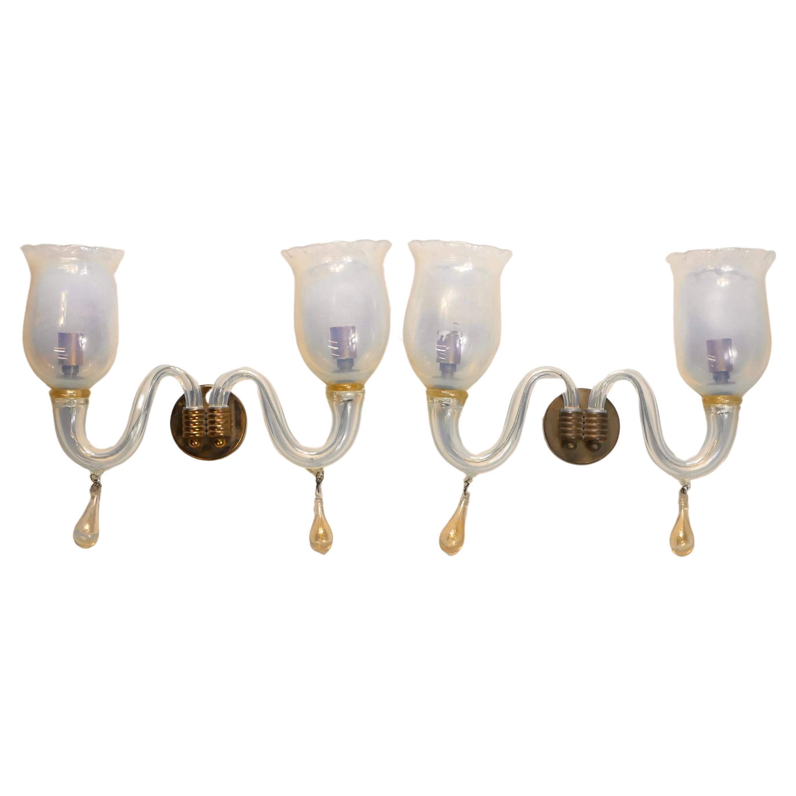 Opalescent Murano Glass wall Sconces. Italy 1970's  For Sale