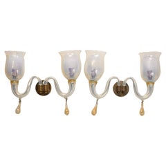 Vintage Opalescent Murano Glass wall Sconces. Italy 1970's 