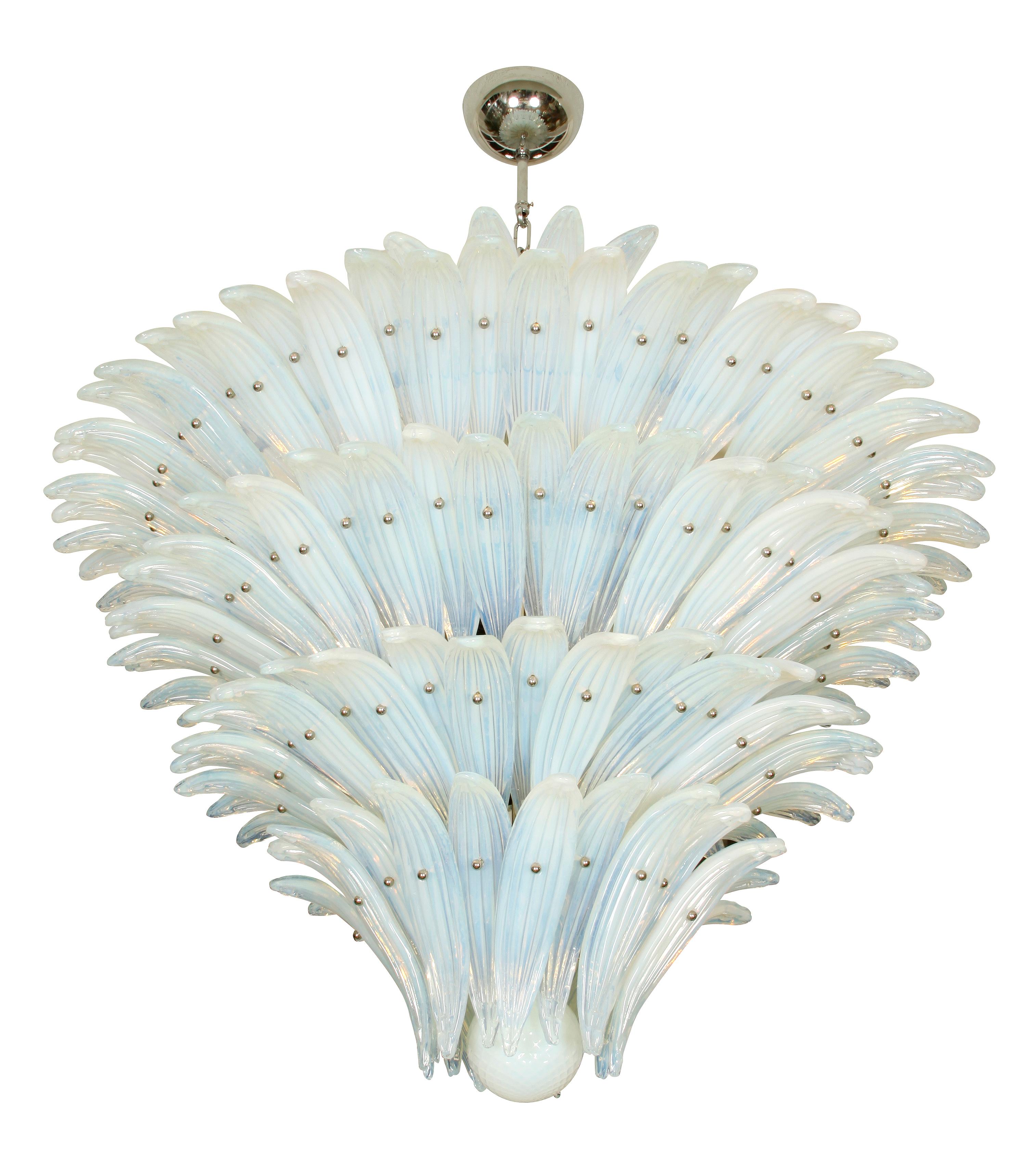 Stunning opalescent Venetian Murano glass palm frond chandelier.
