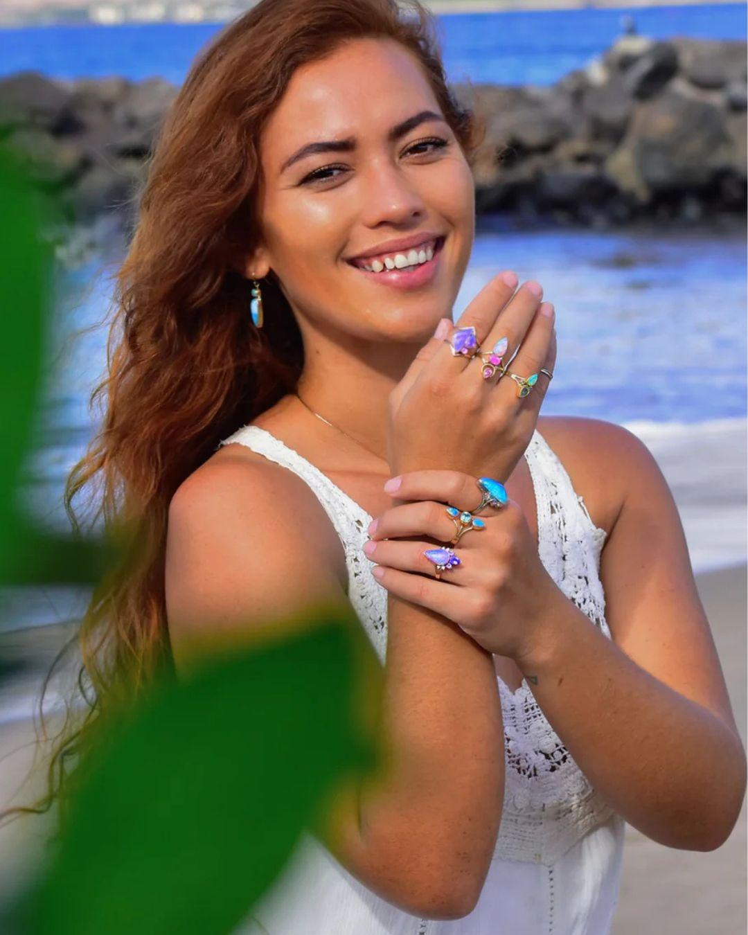 Opalescent Purple Sapphire and Purple Australian Opal Symbiosis Ring In New Condition For Sale In Kula, HI
