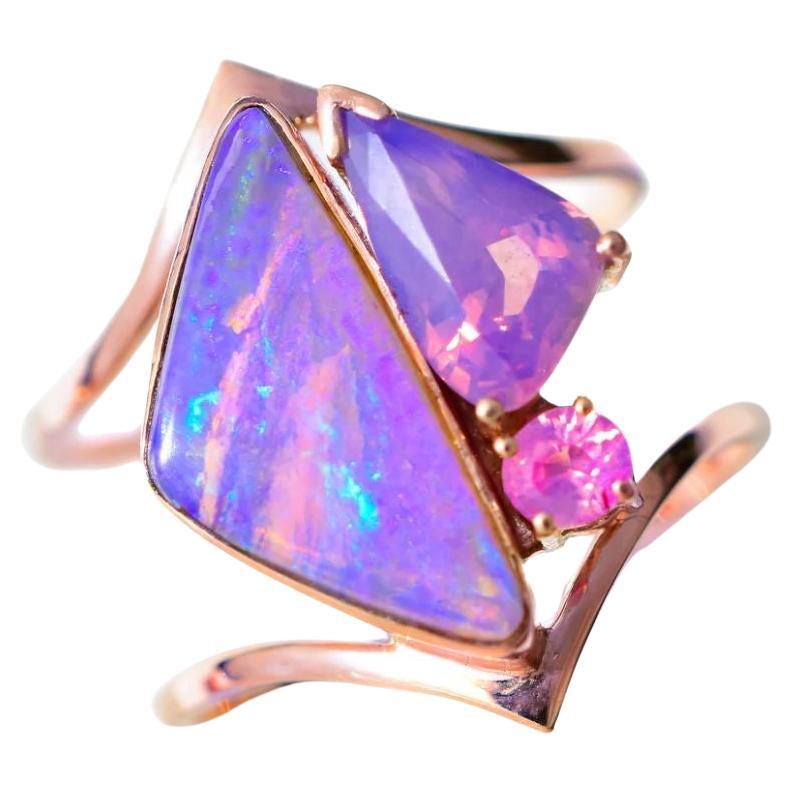 Opalescent Purple Sapphire and Purple Australian Opal Symbiosis Ring