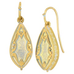 Opalescent Turquoise Blue Enamel 21k Yellow Gold Earrings, Eva Steinberg 2022