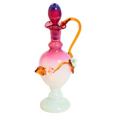 Antique Opalescent White/Cranberry Art Glass Cruet