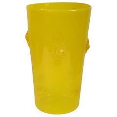 Opalescent Yellow Empoli Italian Vase with Applied Starbursts