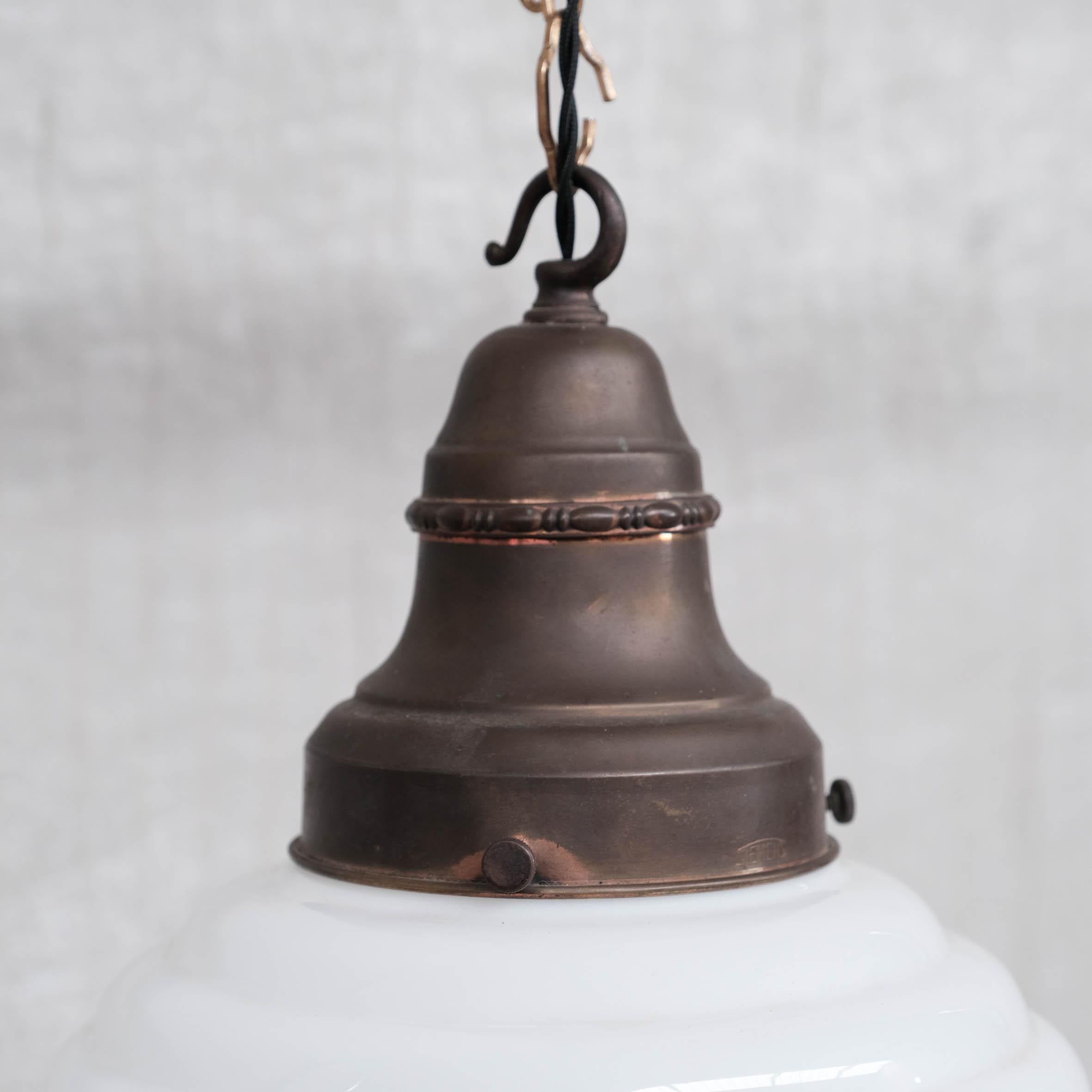 Opaline and Brass French Pendant Light For Sale 2