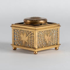 Opaline and Brass inkwell by Tiffany Studio, Early 20th Century.