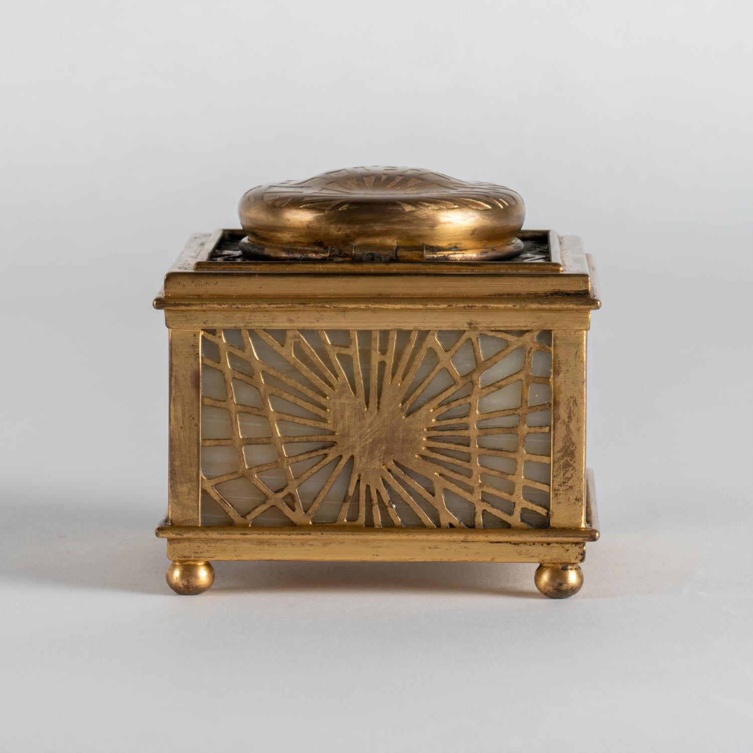 Art Nouveau Opaline and Brass inkwell by Tiffany Studio, Early 20th Century. For Sale