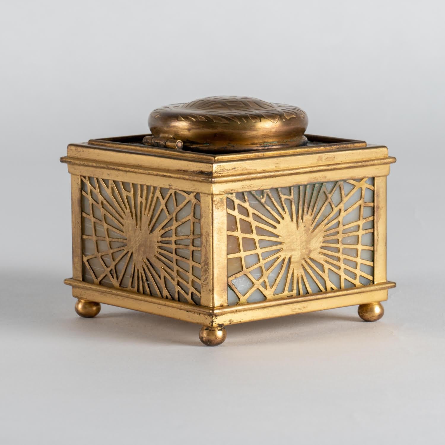 American Opaline and Brass inkwell by Tiffany Studio, Early 20th Century. For Sale