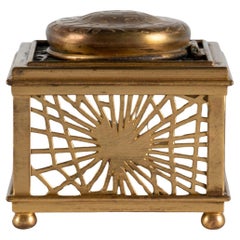 Opaline and Brass inkwell by Tiffany Studio, Early 20th Century.