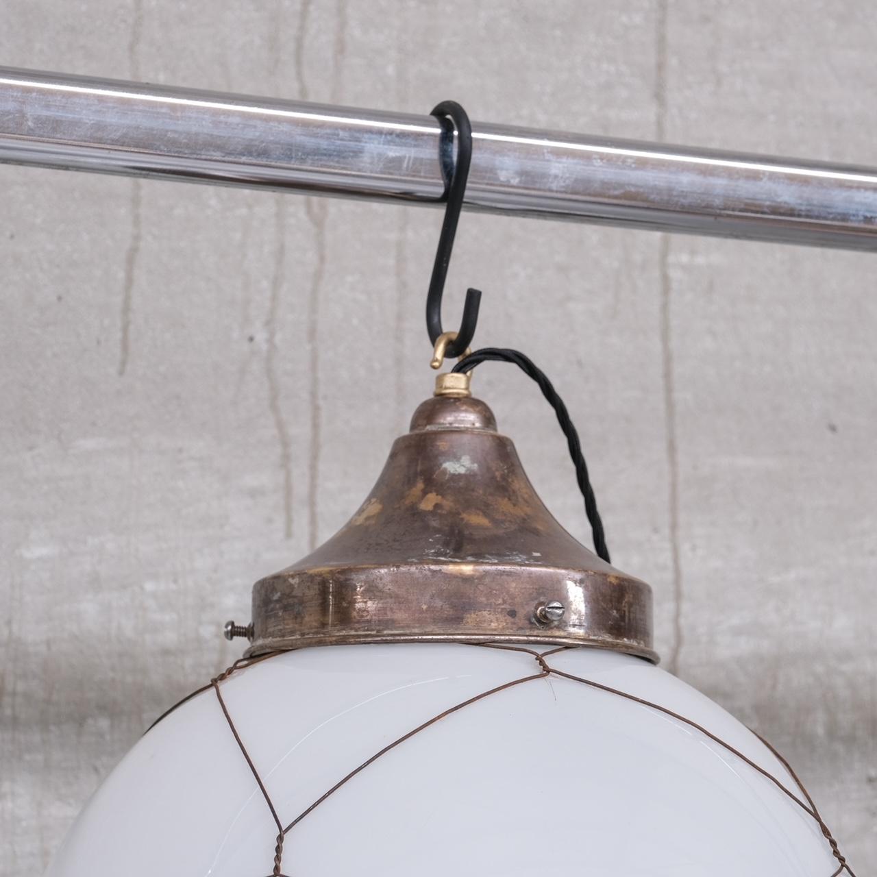 20th Century Opaline and Brass Midcentury Caged Pendants '3' For Sale