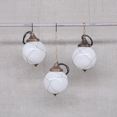 Opaline and Brass Midcentury Caged Pendants '7'