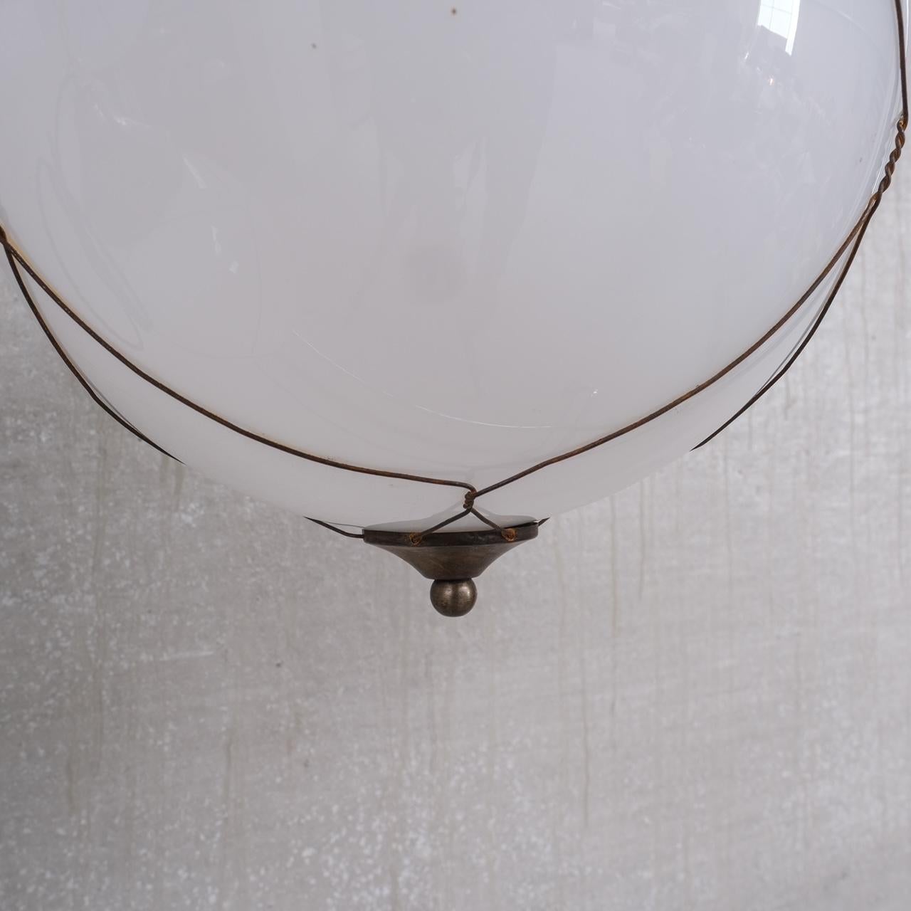 Opaline and Brass Midcentury Caged Pendants '7' For Sale 2