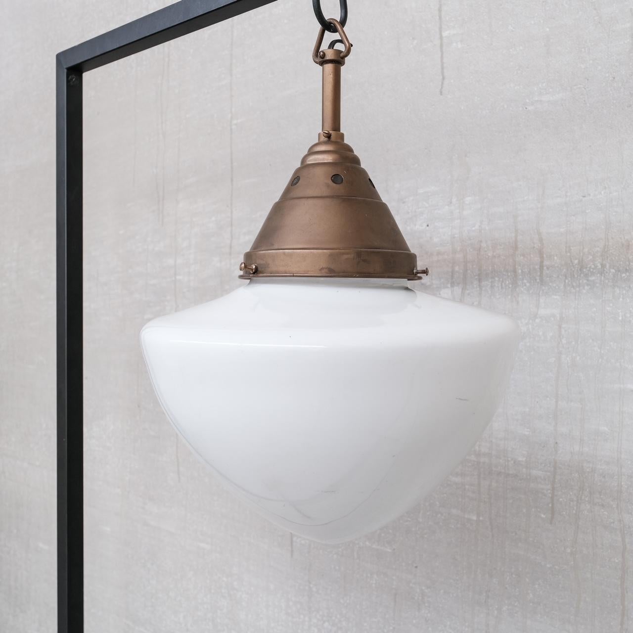 Opaline and Brass Mid-Century Glass Pendant Light For Sale 4