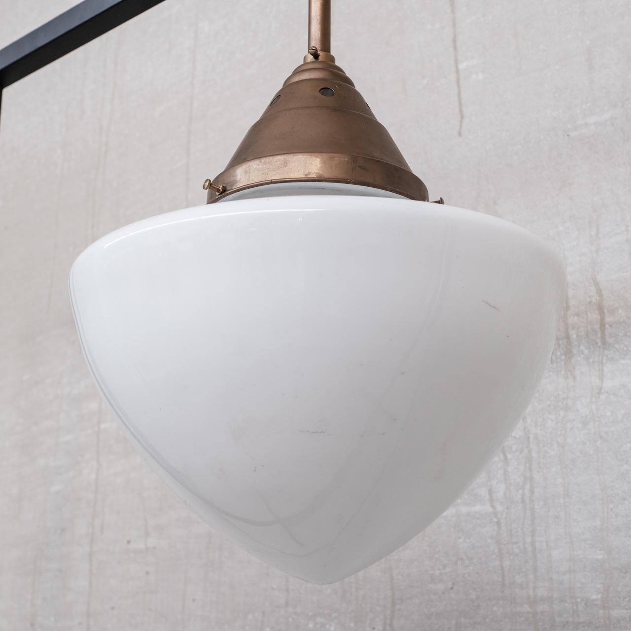 Opaline and Brass Mid-Century Glass Pendant Light For Sale 6
