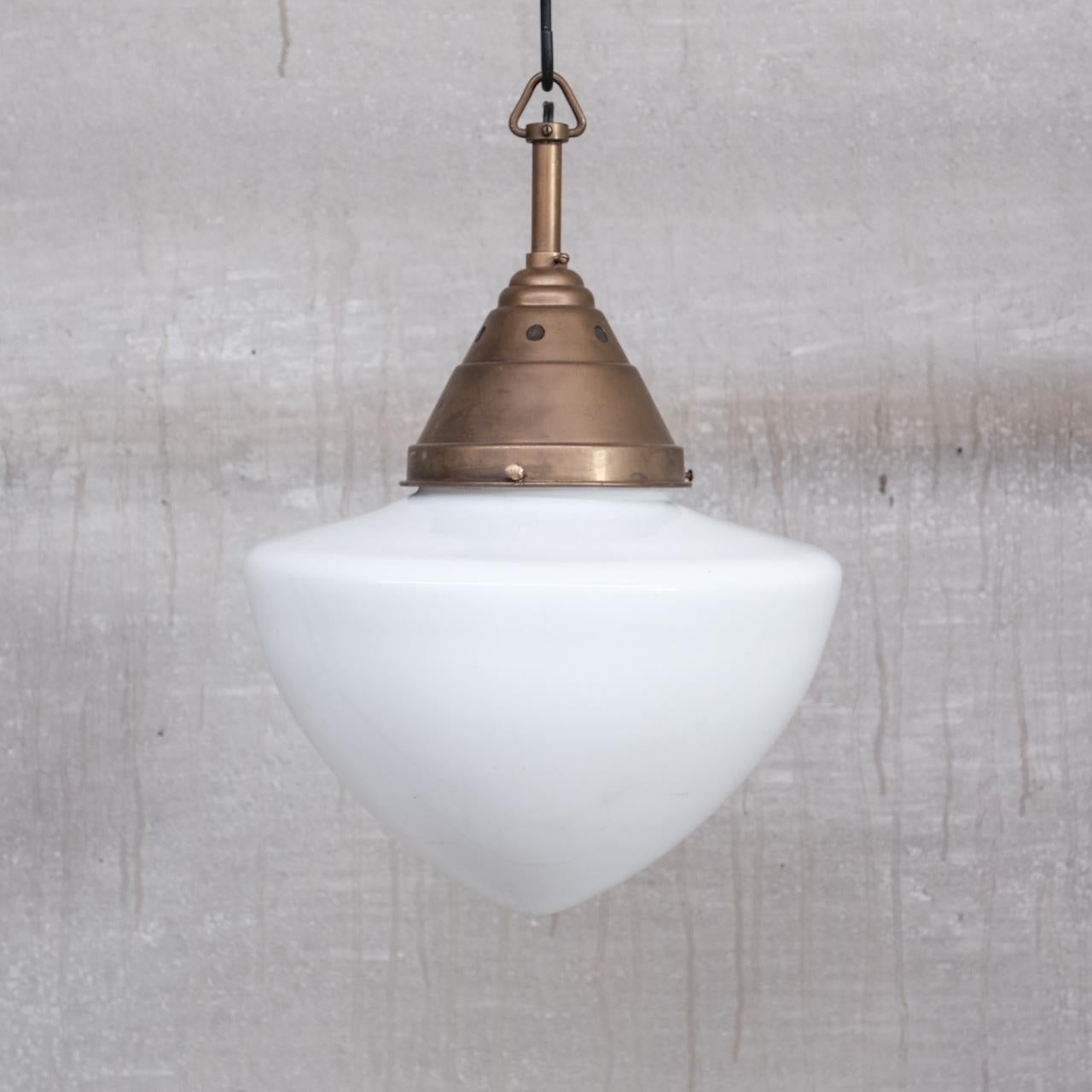Opaline and Brass Mid-Century Glass Pendant Light For Sale 7