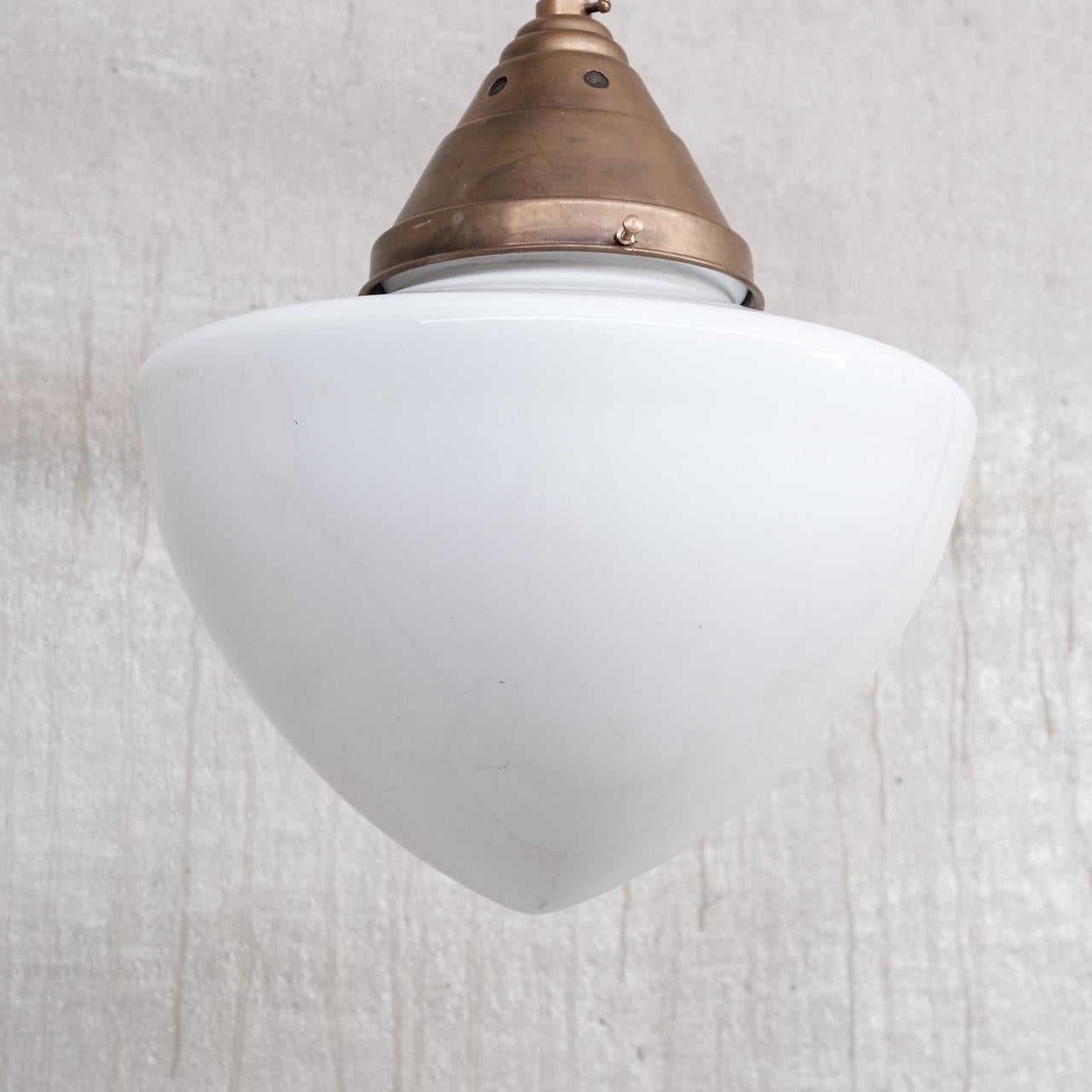 French Opaline and Brass Mid-Century Glass Pendant Light For Sale
