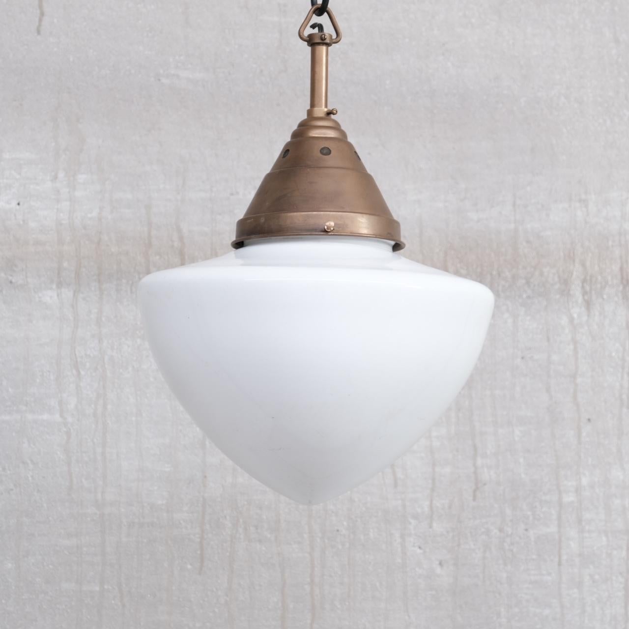 Opaline and Brass Mid-Century Glass Pendant Light In Good Condition For Sale In London, GB