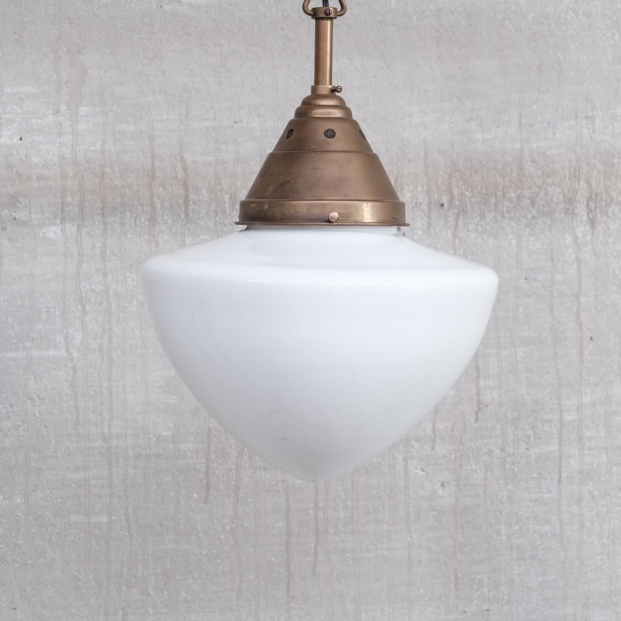 20th Century Opaline and Brass Mid-Century Glass Pendant Light For Sale