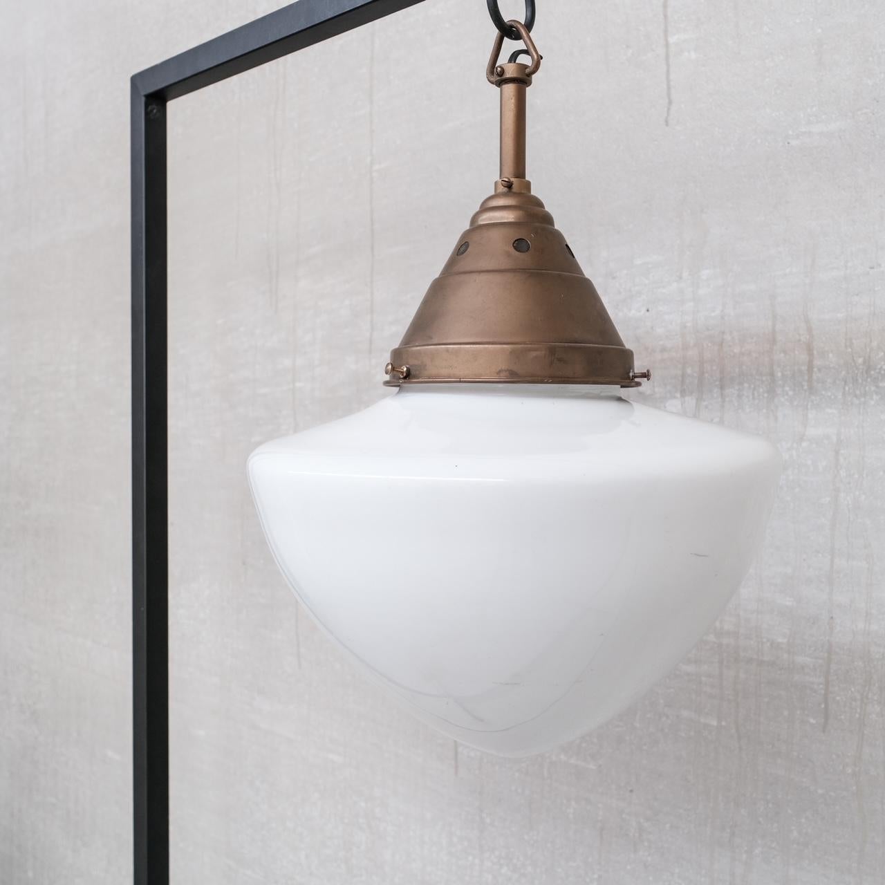Opaline and Brass Mid-Century Glass Pendant Light For Sale 3