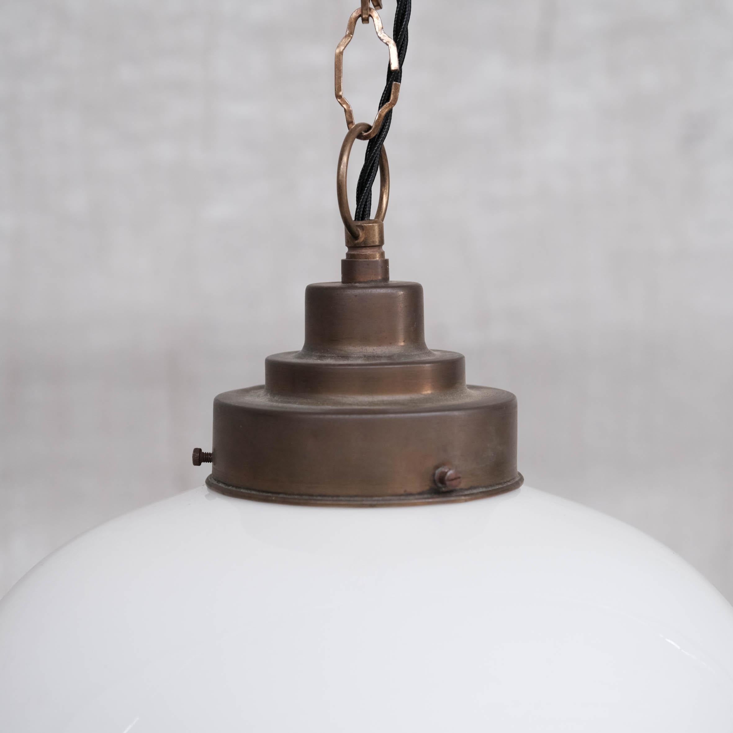 Opaline and Brass Midcentury Pendant Light In Good Condition In London, GB