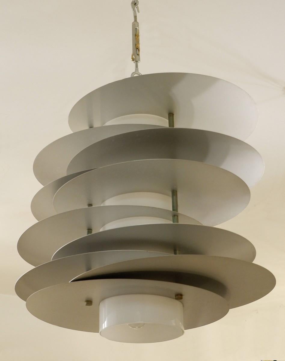 European Opaline and Chrome Discs Suspension by Selenova, 1970s For Sale