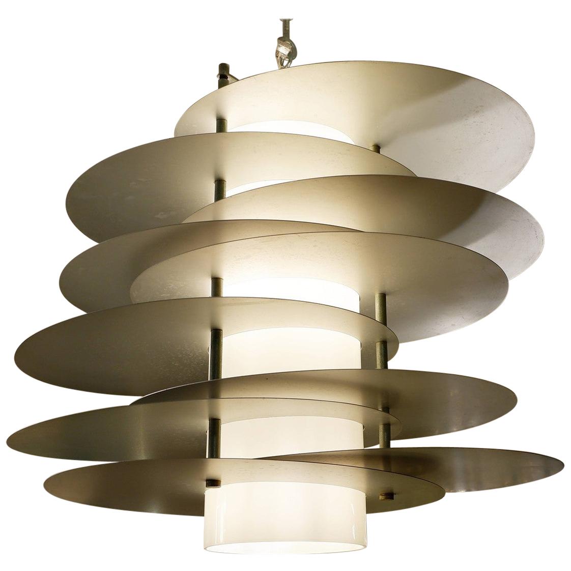 Opaline and Chrome Discs Suspension by Selenova, 1970s For Sale