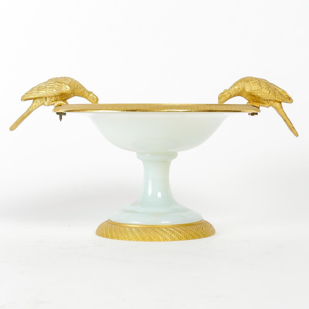 French Opaline and Gilt Bronze Bowl, Antique Charles X Period. For Sale