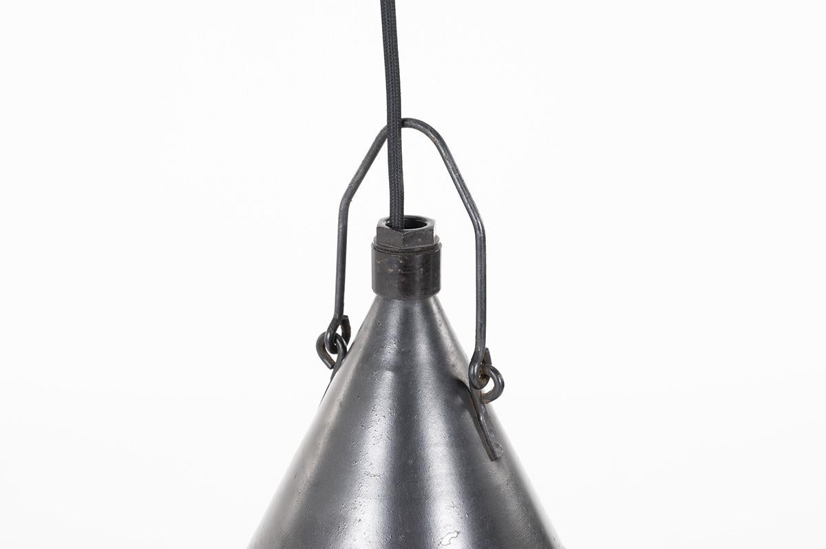 French Opaline and Metal Pendant Light by Siemens, 1930 For Sale