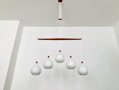 Opaline and Teak Chandelier by Uno and Östen Kristiansson for Luxus