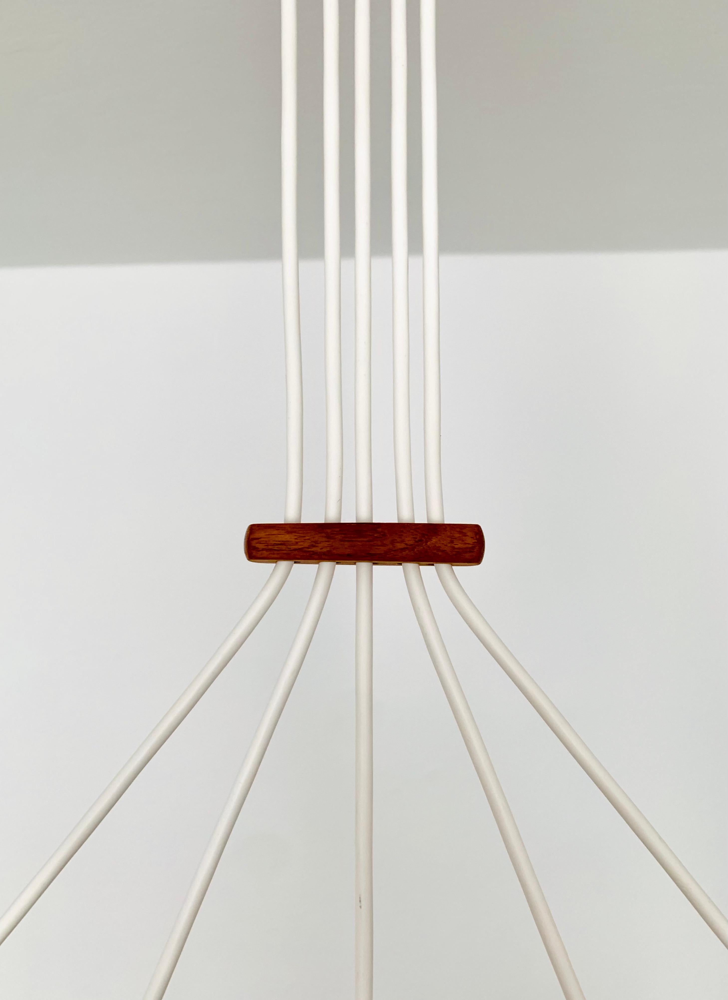 Opaline and Teak Chandelier by Uno and Östen Kristiansson for Luxus For Sale 2