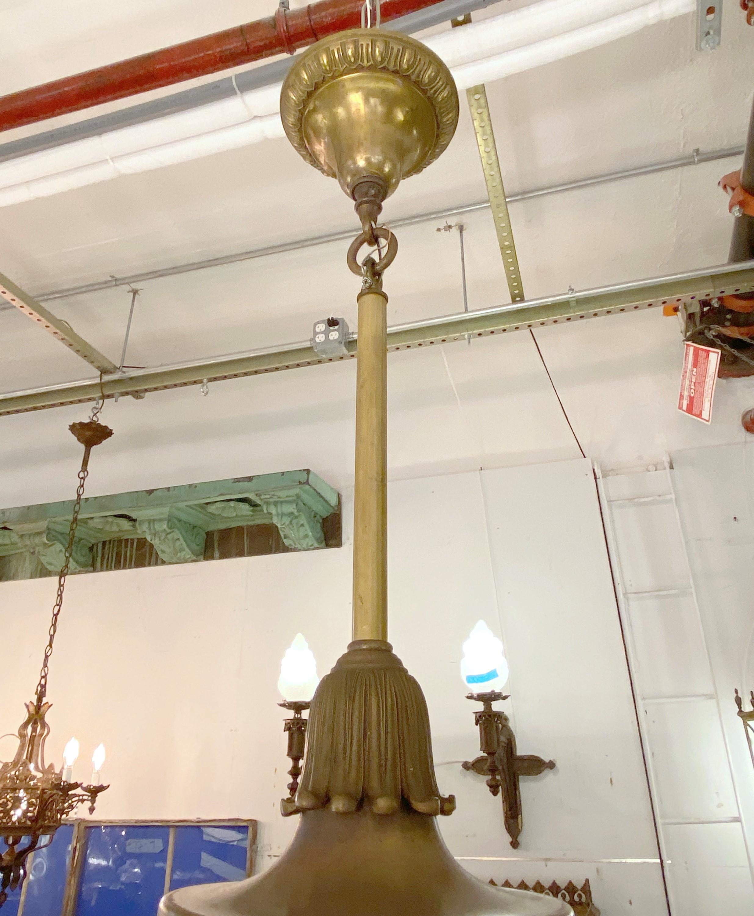 Opaline Ball Globe Ornate Brass & Bronze Pendant Light For Sale 2