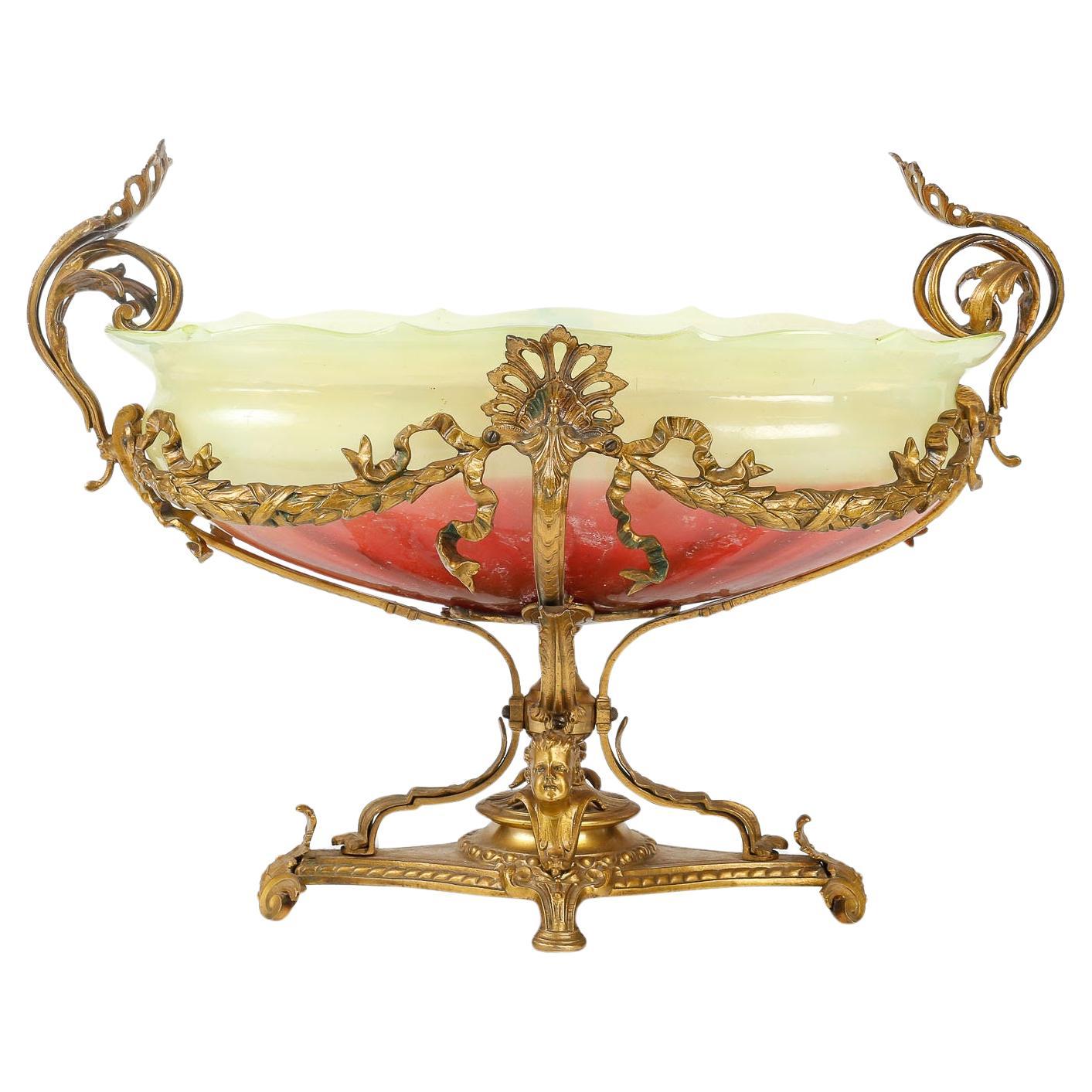 Opaline Bowl with Gilt bronze Mounting, 19th Century, Napoleon III Period. For Sale