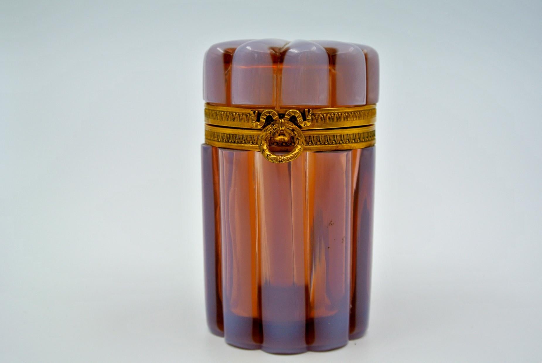 Napoleon III Opaline Box, Gilded Brass Frame