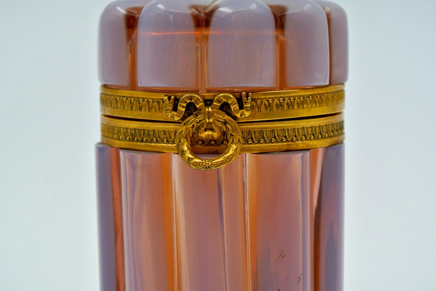 French Opaline Box, Gilded Brass Frame