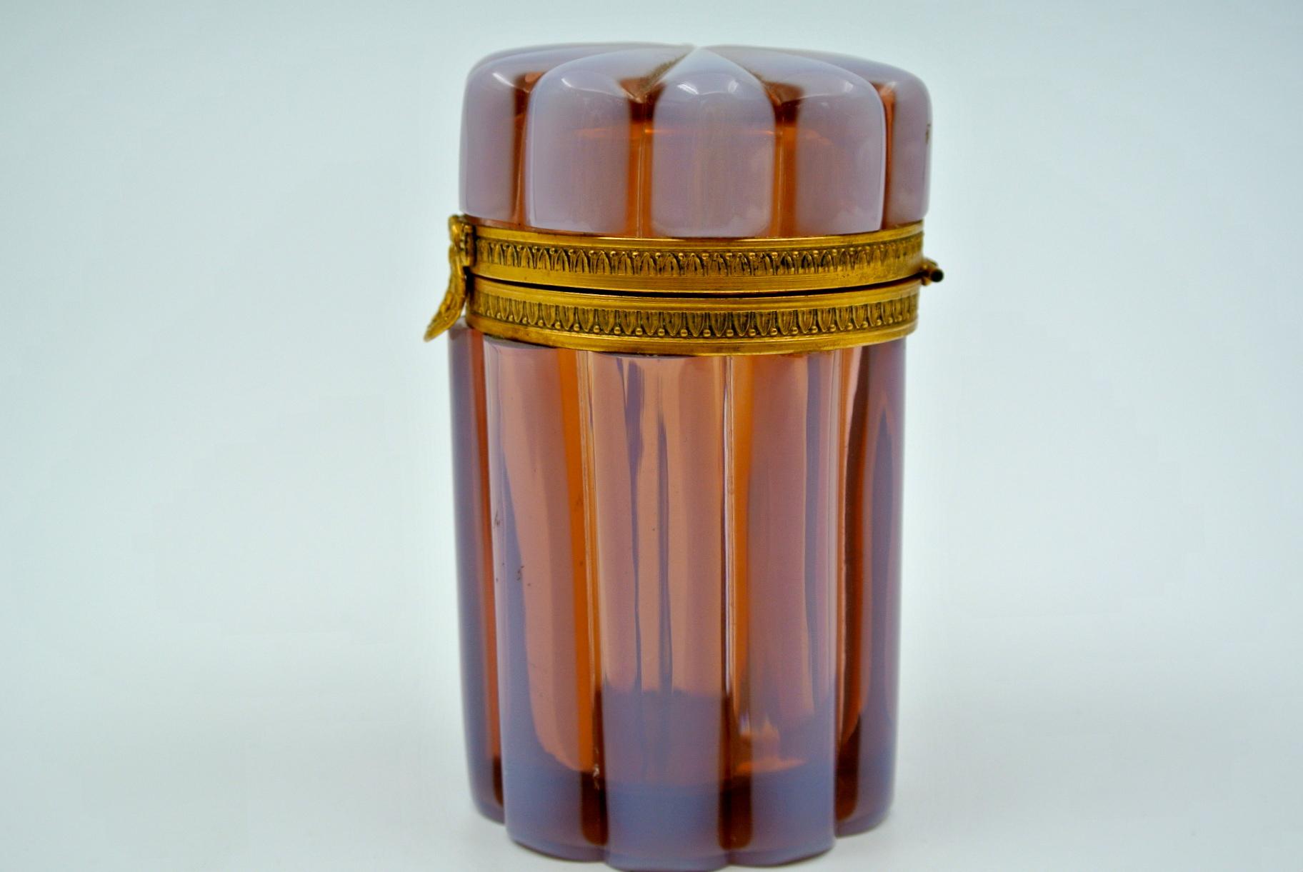 19th Century Opaline Box, Gilded Brass Frame