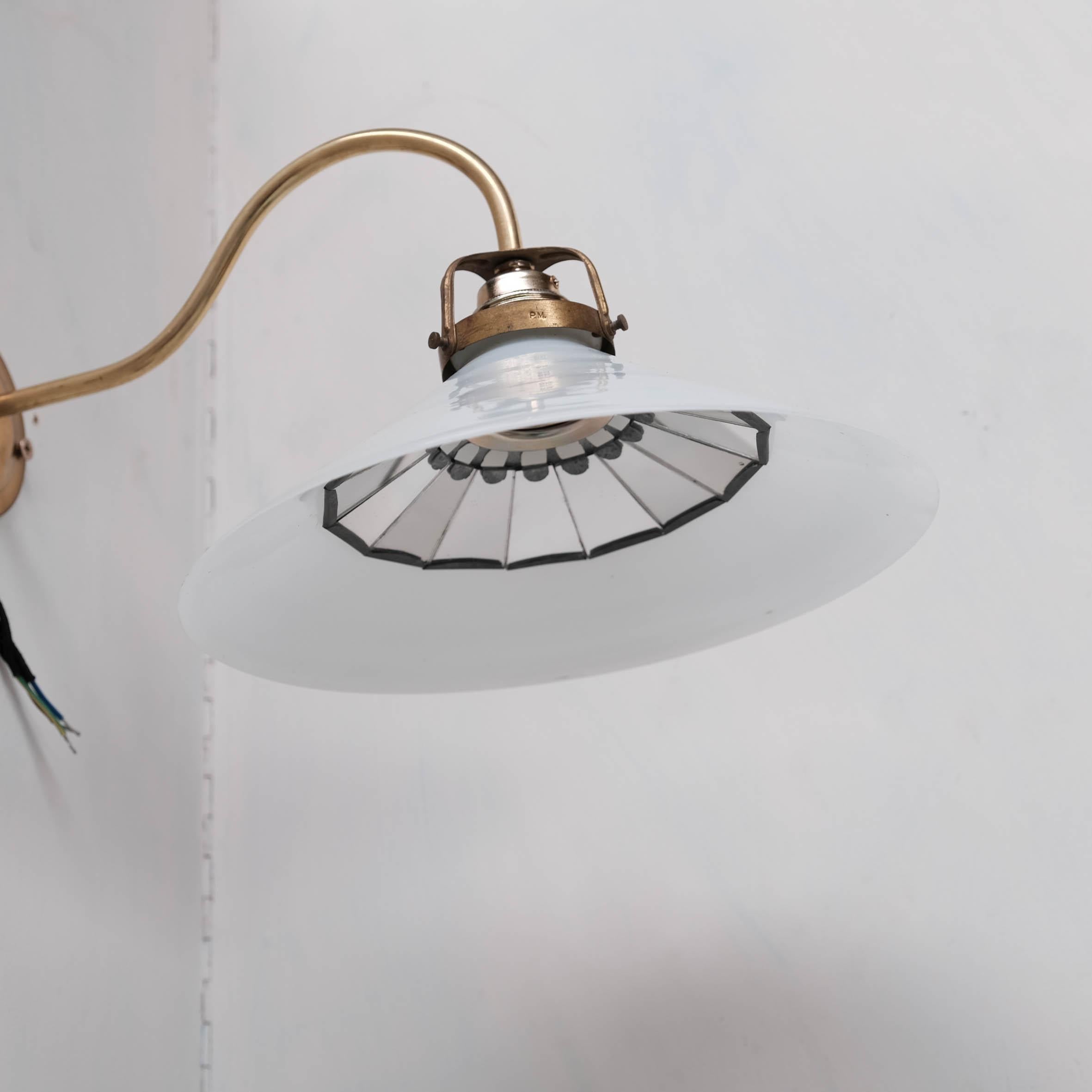 Opaline, Brass and Reflective Glass Wall Lights '18 Available' For Sale 2