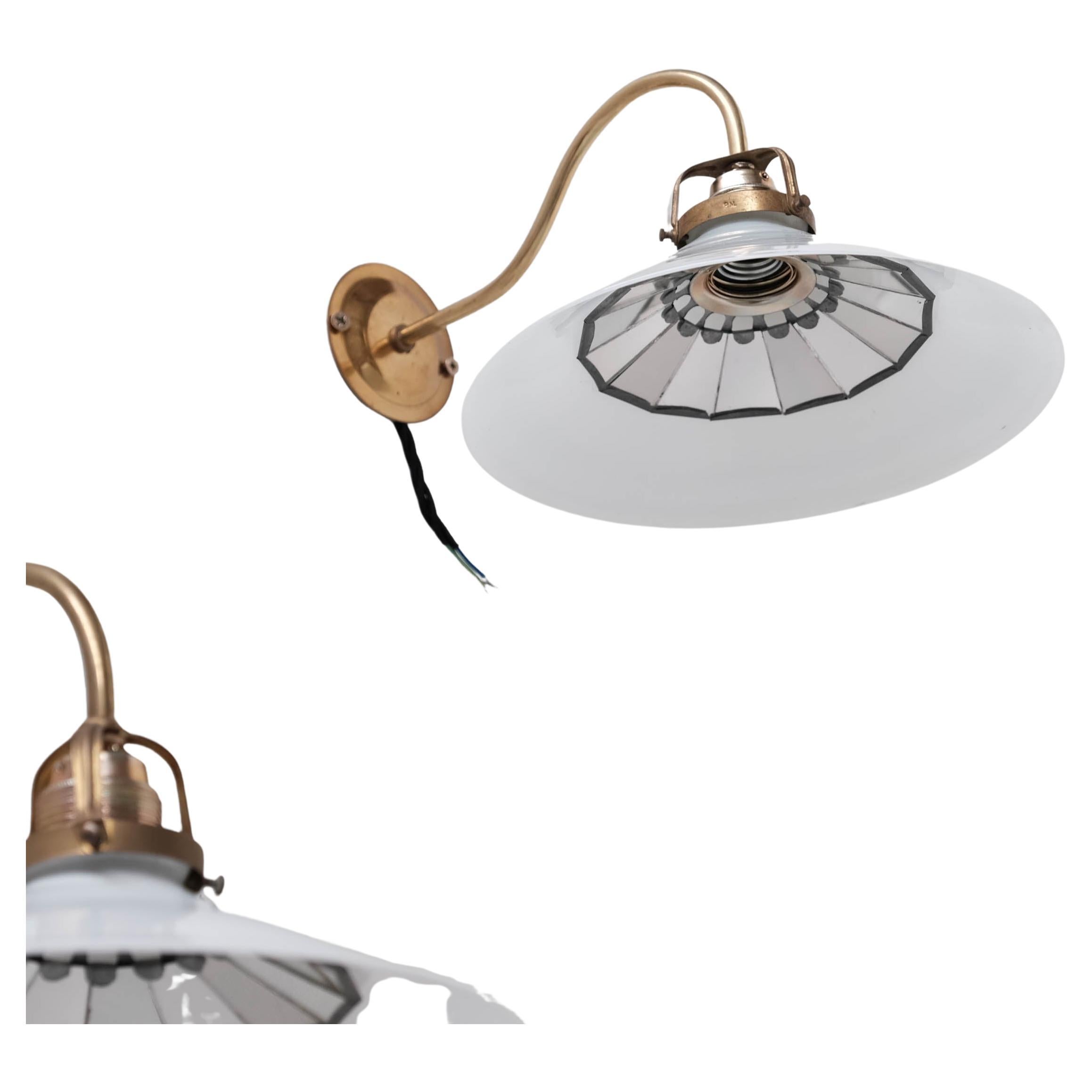 Opaline, Brass and Reflective Glass Wall Lights '18 Available' For Sale