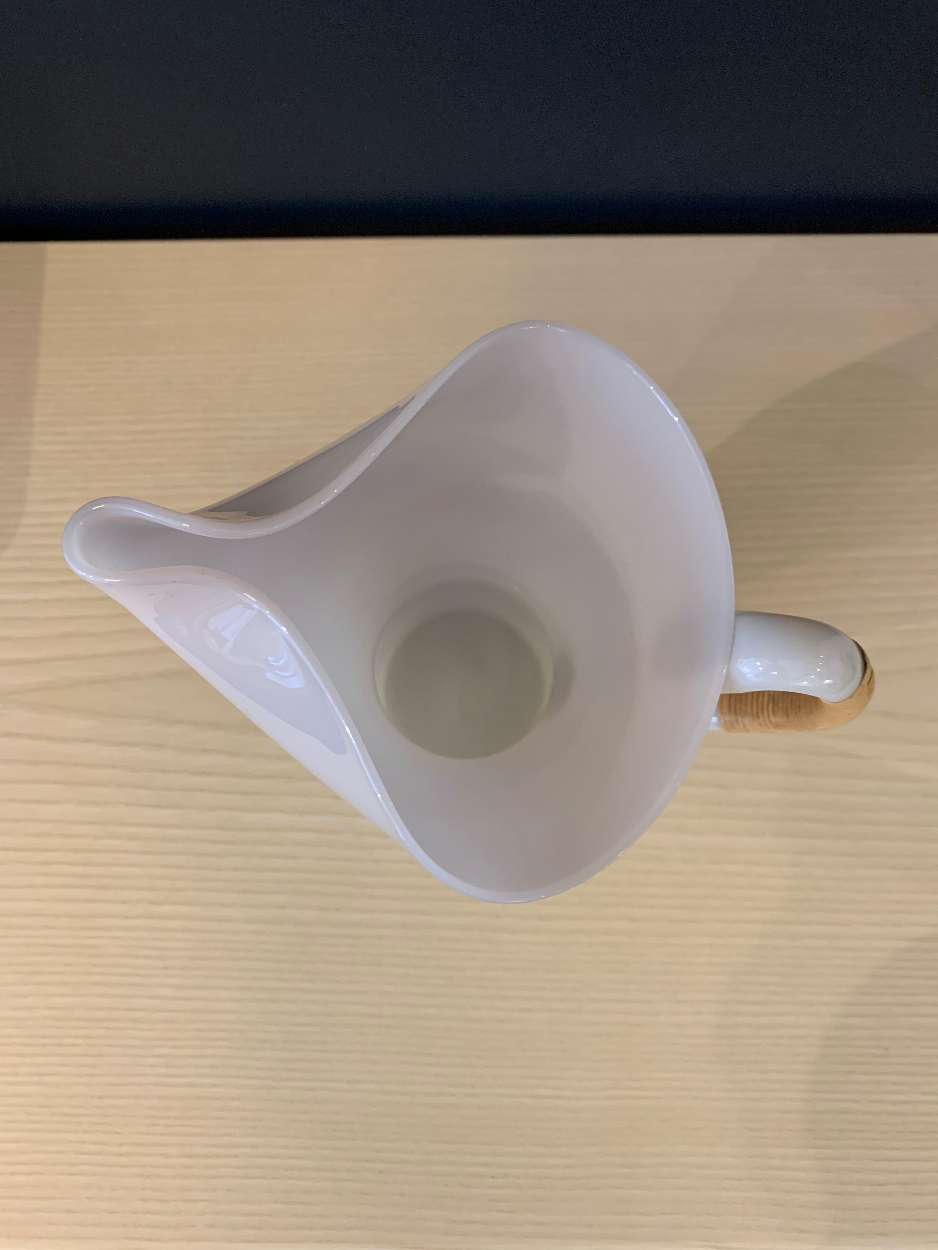 Mid-20th Century Opaline & Cane Glass Pitcher by Jacob Eiler Bang, 1957, Kastrup For Sale