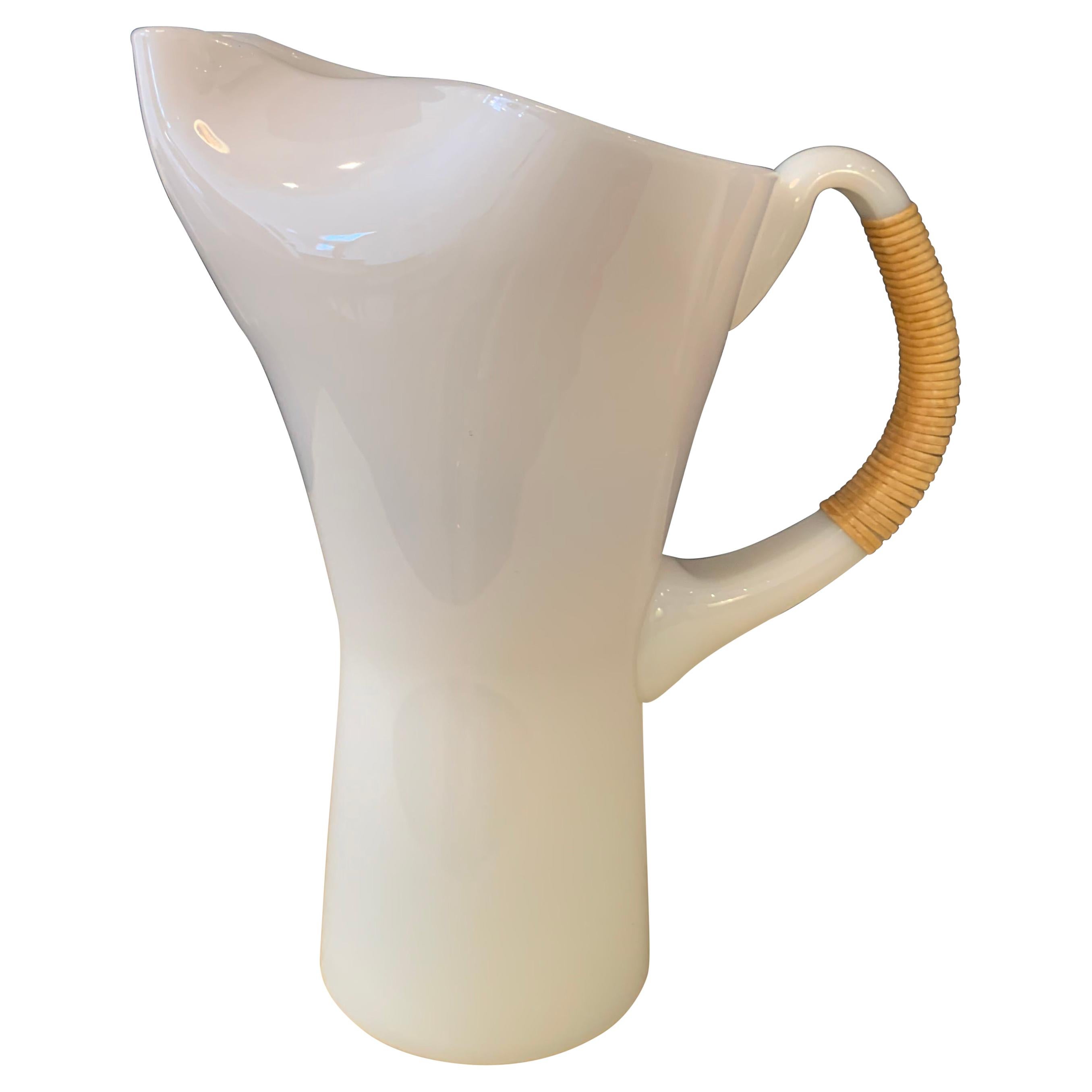 Opaline & Cane Glass Pitcher by Jacob Eiler Bang, 1957, Kastrup For Sale