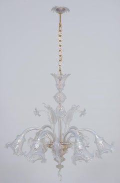 Lámpara opalina de cristal de Murano soplado marco dorado con flores años 90 Italia