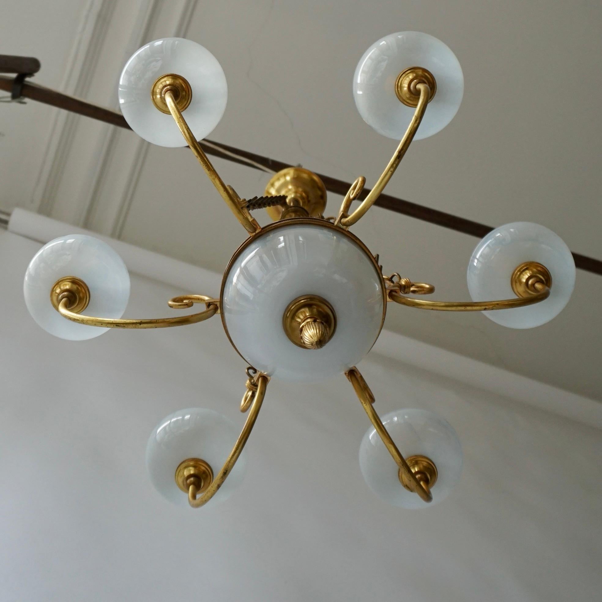 Opaline Chandelier with Central Sphere Decorated with an Eagle. For Sale 5