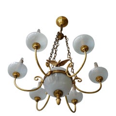 Opaline Chandelier with Central Sphere Decorated with an Eagle.