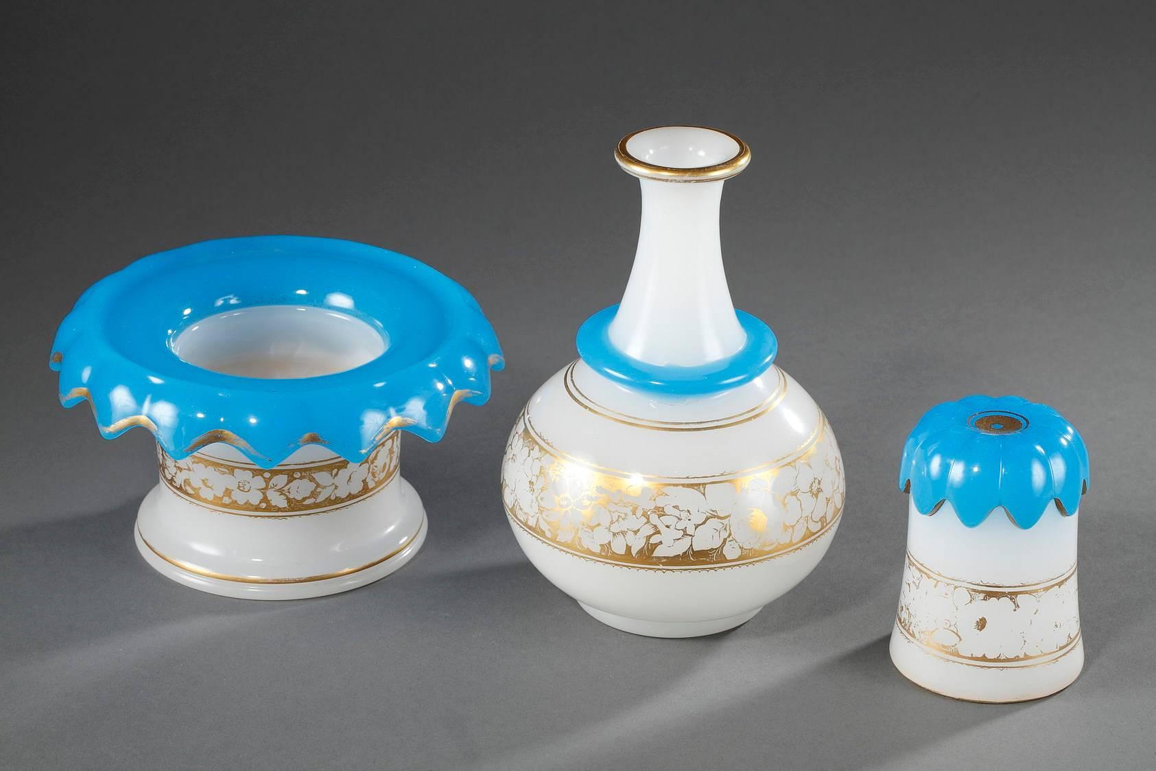 Napoleon III Opaline Crystal Water Glass and Flask, Saint-Louis Glassworks