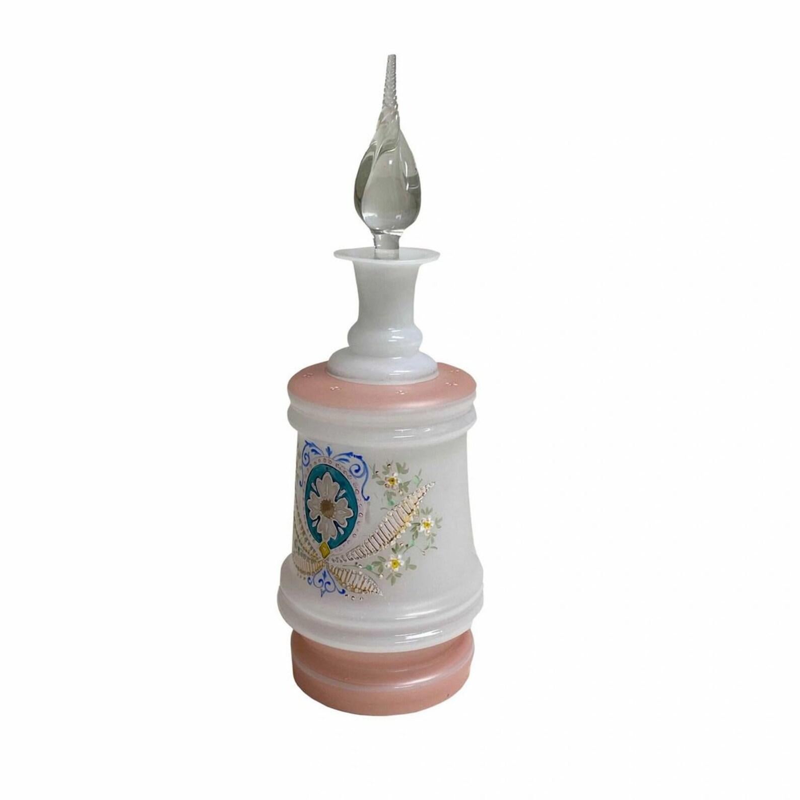 French Pink Opaline Hand Painted Decanter  For Sale